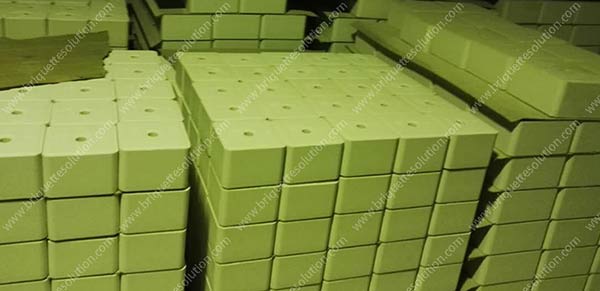 the green color animal lick salt briquette in storage